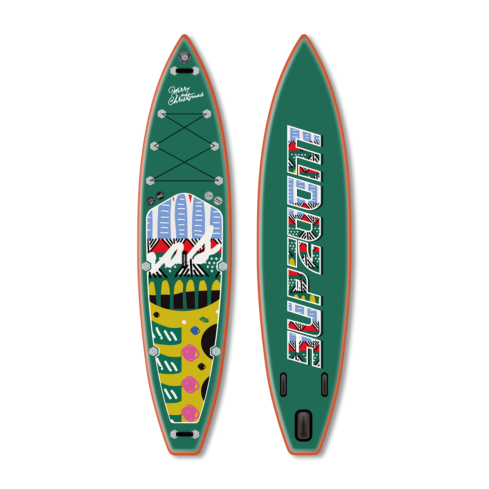 All around 11'10'' green Christmas style inflatable paddle board | Supzoom