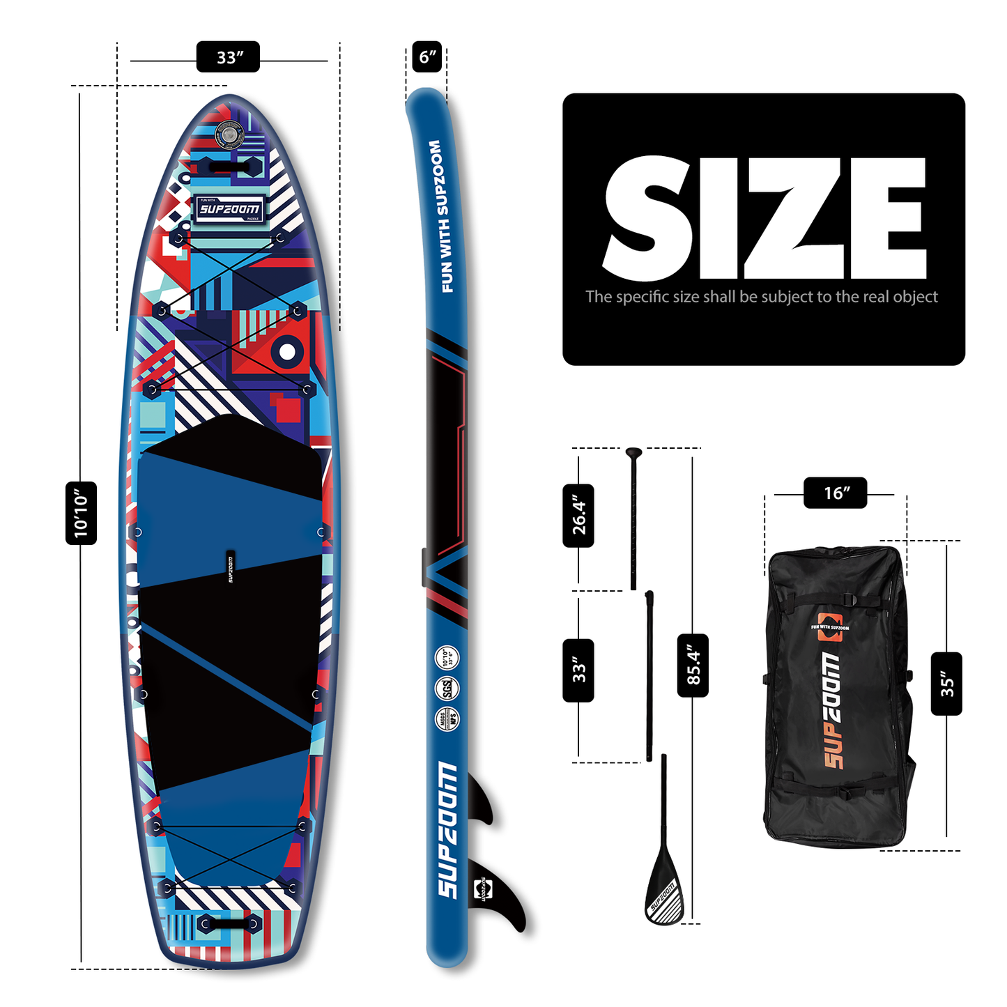 The size of all round 10'10" paddle board | Supzoom Colorful style